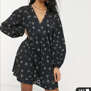 Asos long sleeve v neck mini floral dress